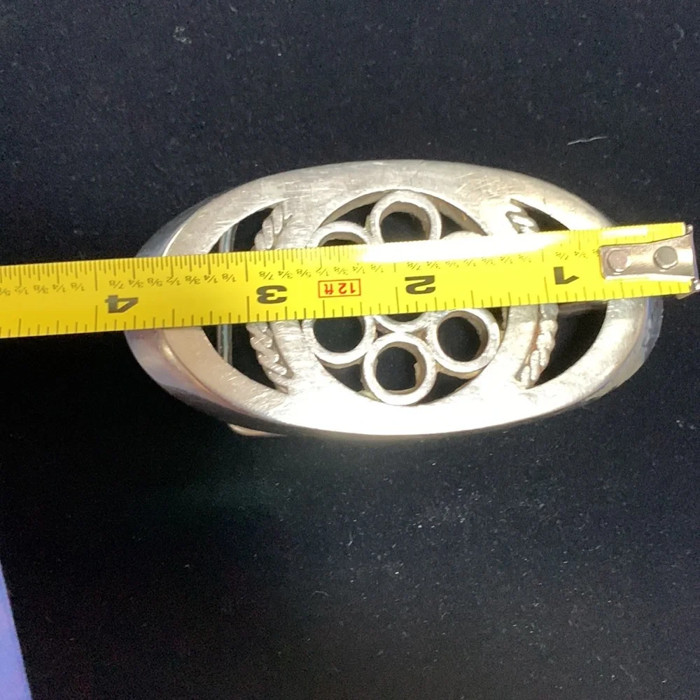 Vintage brushed nickel handcrafted 6 shooter belt buckle 4x2”, smooth edges - Picture 5 of 6